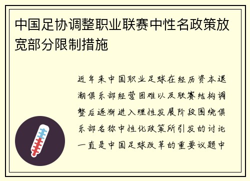 中国足协调整职业联赛中性名政策放宽部分限制措施